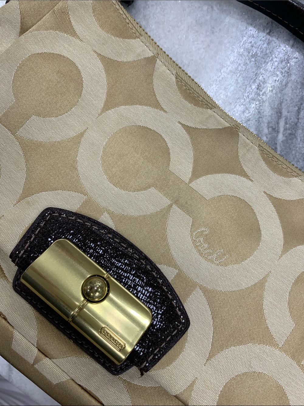 Coach Tan Signature Canvas Shoulder Bag with Dark Brown Trim and Gold Hardware - Picture 11 of 11